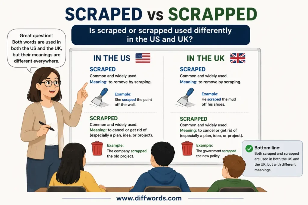 Is scraped or scrapped used differently in the US and UK?