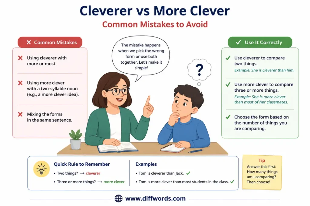mistakes when using cleverer vs more clever