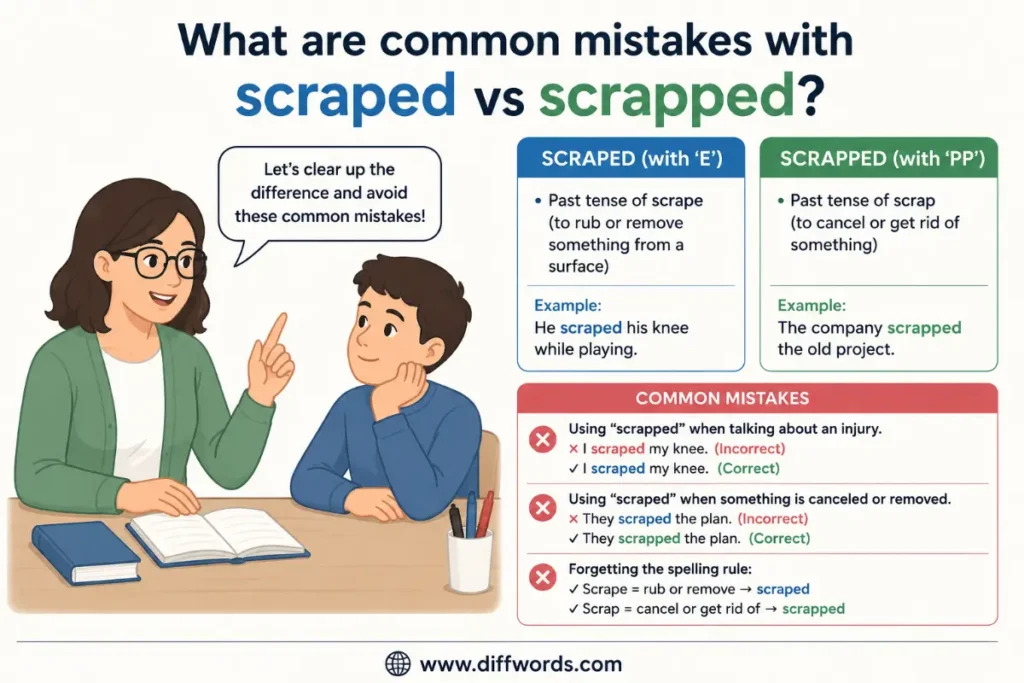 What are common mistakes with scraped vs scrapped?