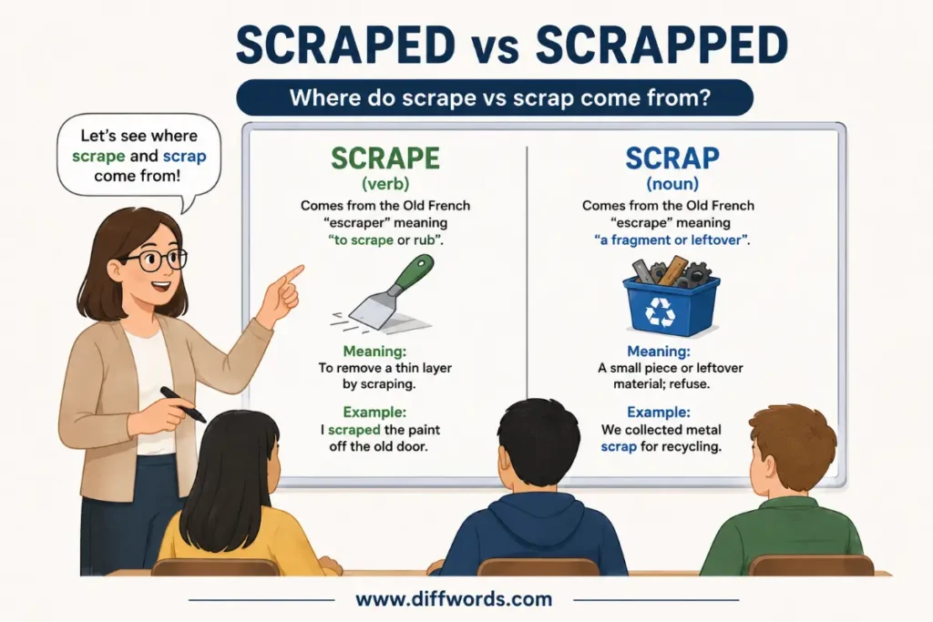 Where do scrape vs scrap come from?