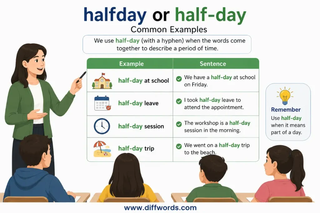 common examples of halfday or half-day